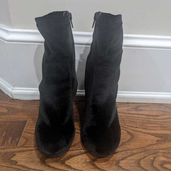 Esprit Black Velvet Chunky Heel Ankle Boots - Picture 3 of 10